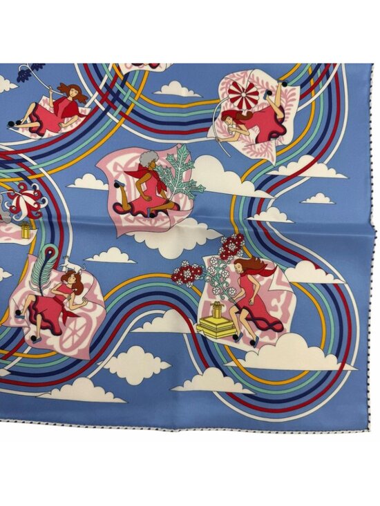Unused ☆ HERMES Carre 70 Carres Volants (Flying Scarf) 100  Hermes Carre 70 Carres Volants Flying Silk 100% Blue Myosotis White Scarf